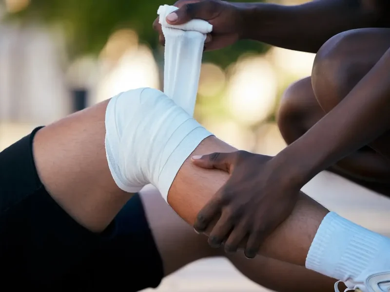 Physical therapist assessing an athlete's movement after a sports injury