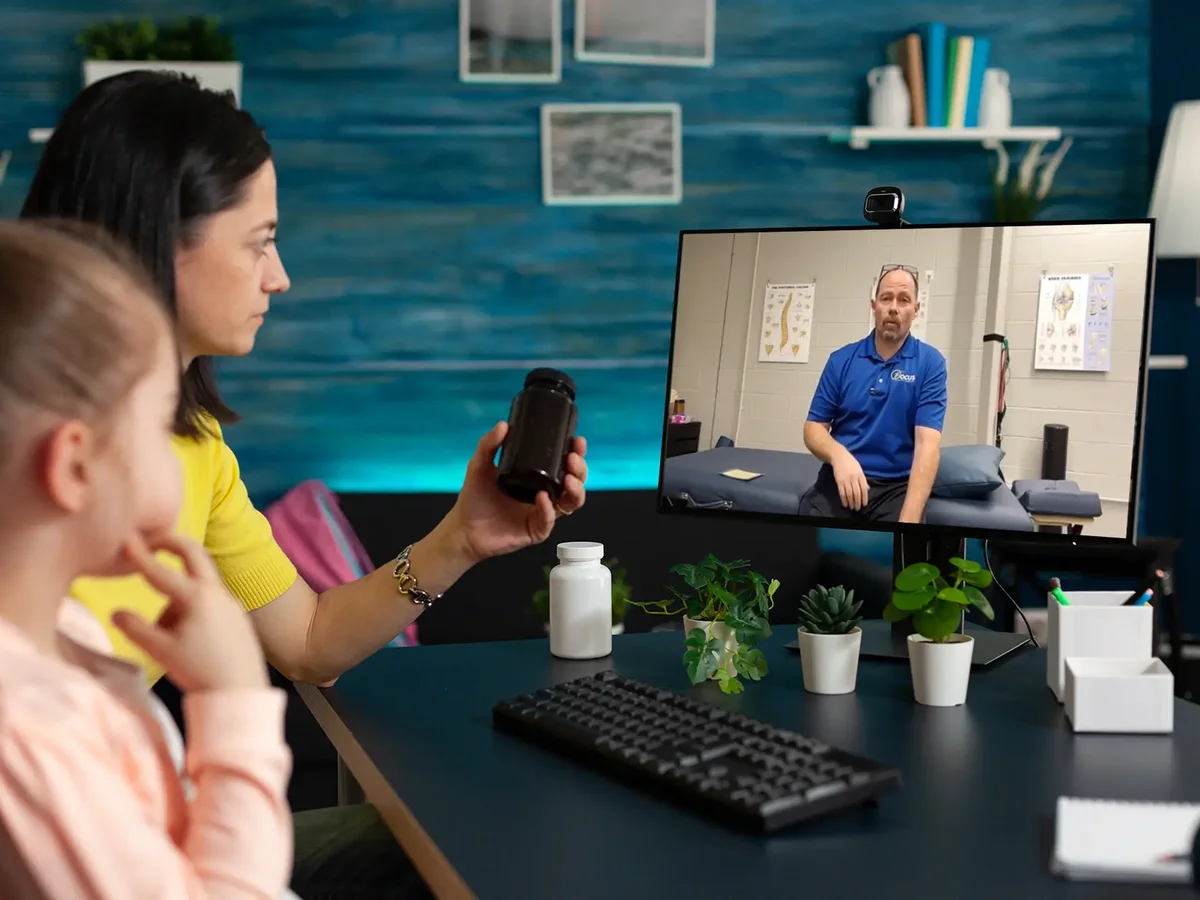 Patient on a telehealth video visit with a physical therapist